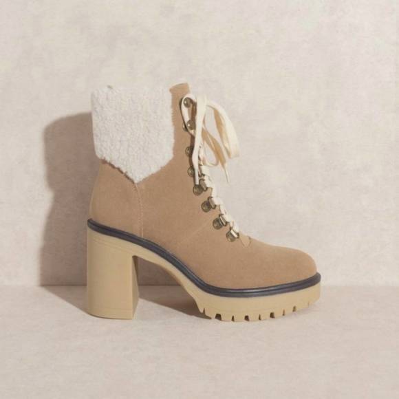 NEW OASIS SOCIETY platform lace up boot in beige - Picture 1 of 5